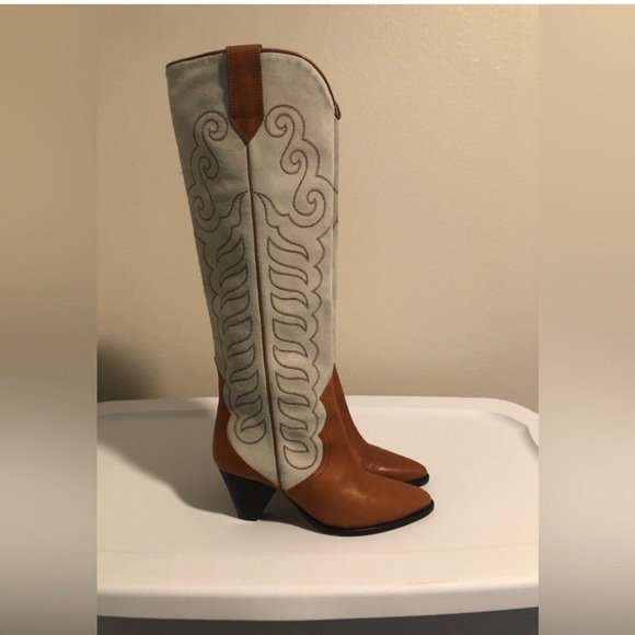 Isabel Marant Liela 60mm chalk/cognac tall western boots 37=7 - Picture 2 of 8